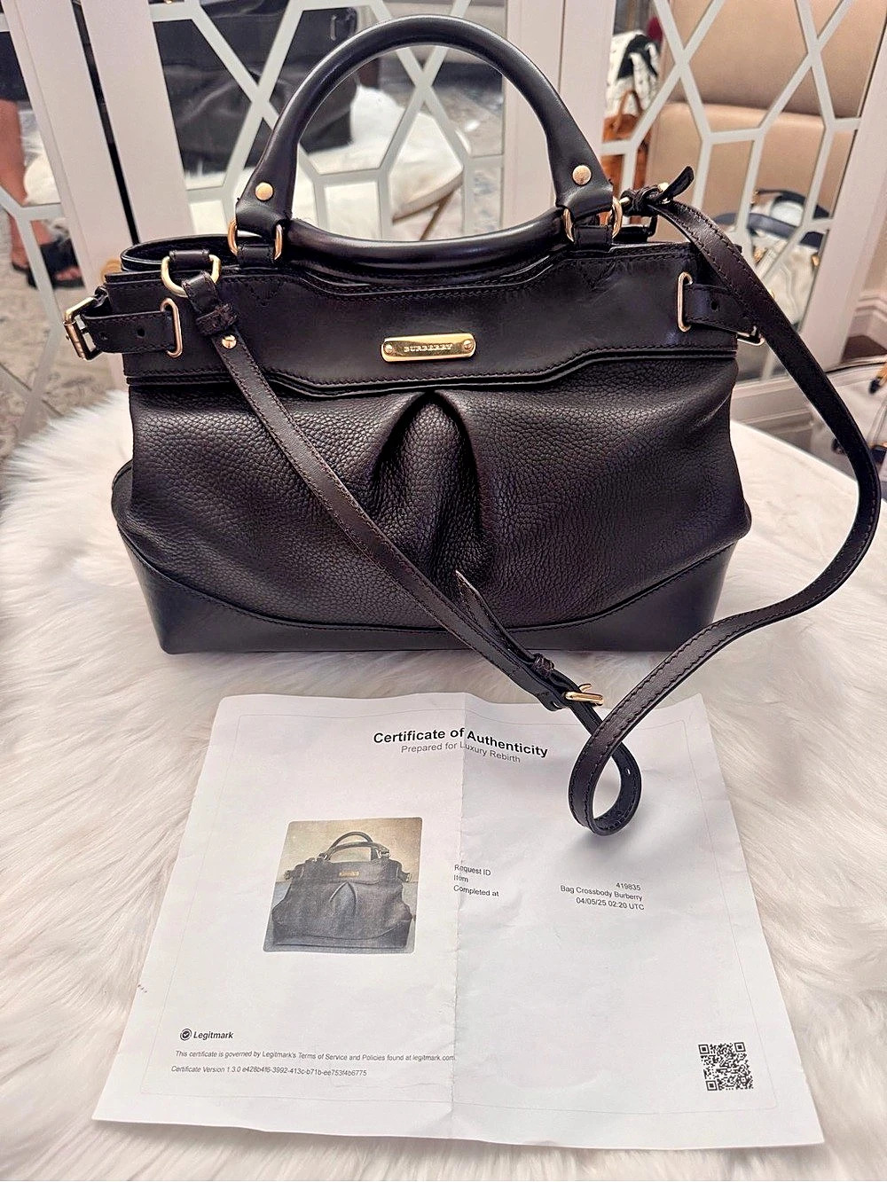 Burberry Hepburn Grained Leather Tote with Detachable strap Satchel in
